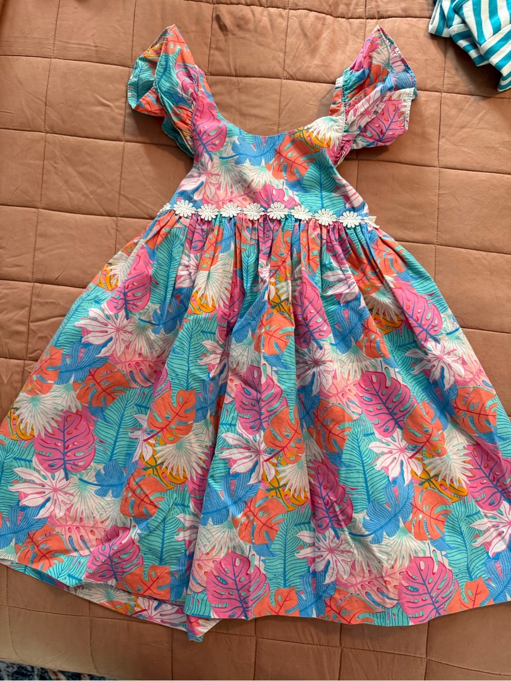 Kelly's Kids Pink Blue Tropical Print Dress